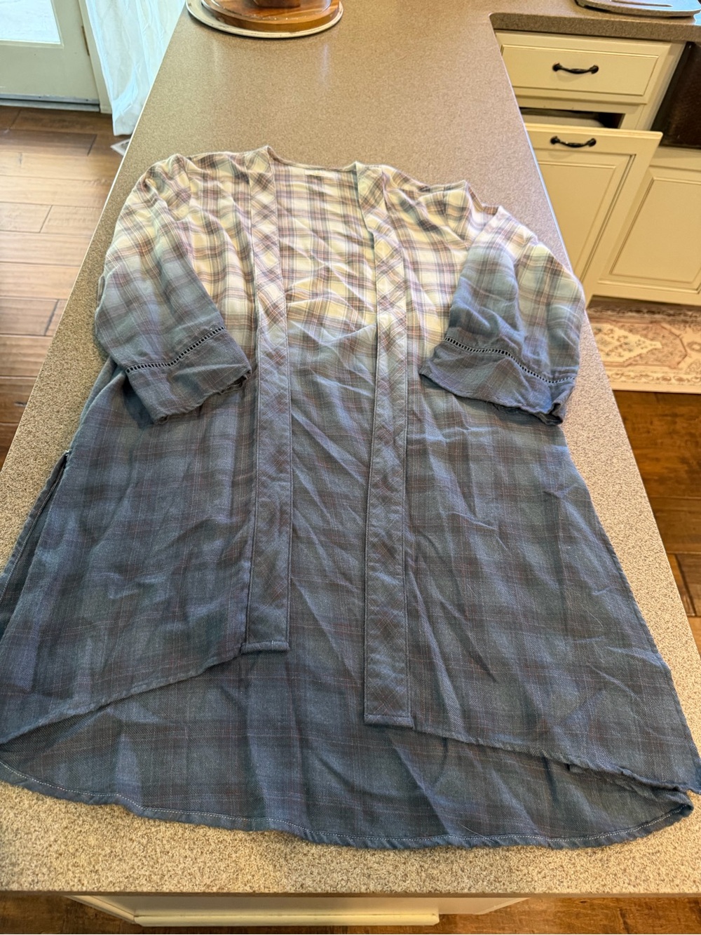 Maurices Blue and Lavender Plaid open Front Tunic